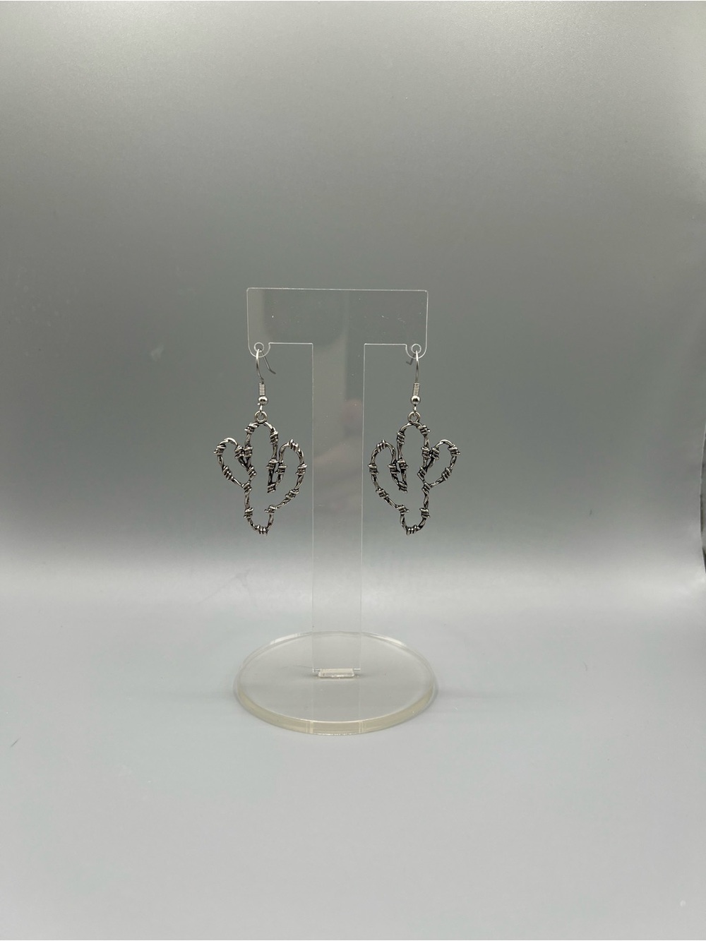 Silver Cactus Dangle Earrings - Handmade #E0240C